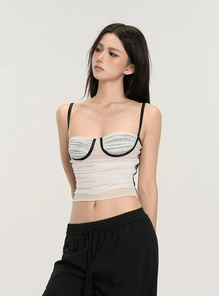 Contrast Bustier Crop Top with Slim Straps