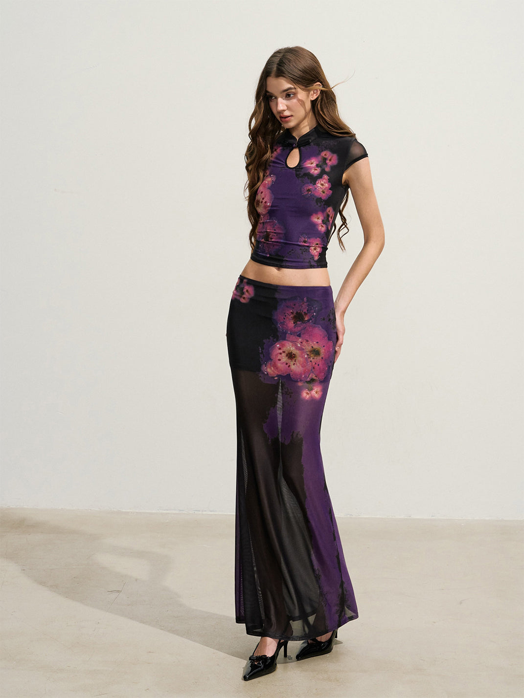 Gradient Floral Mesh Two-Piece Set