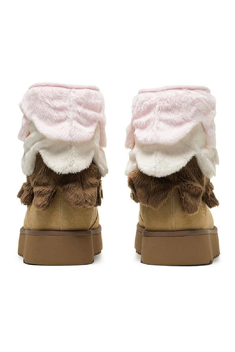 Fluffy Fold Over Suede Winter Boots