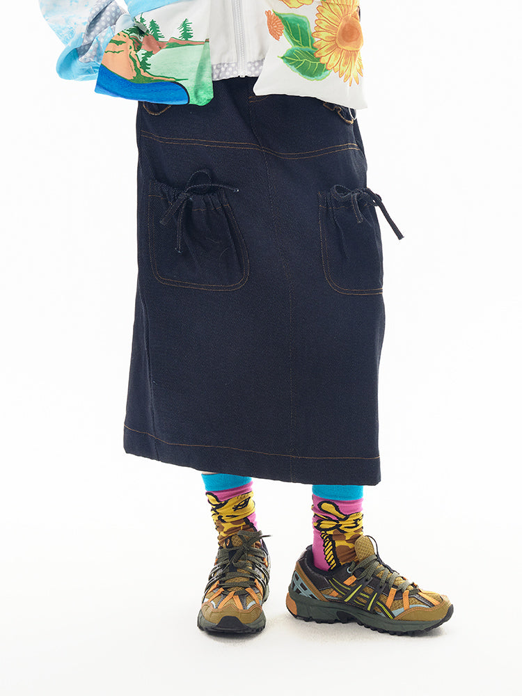 Denim Utility Pocket Midi Skirt