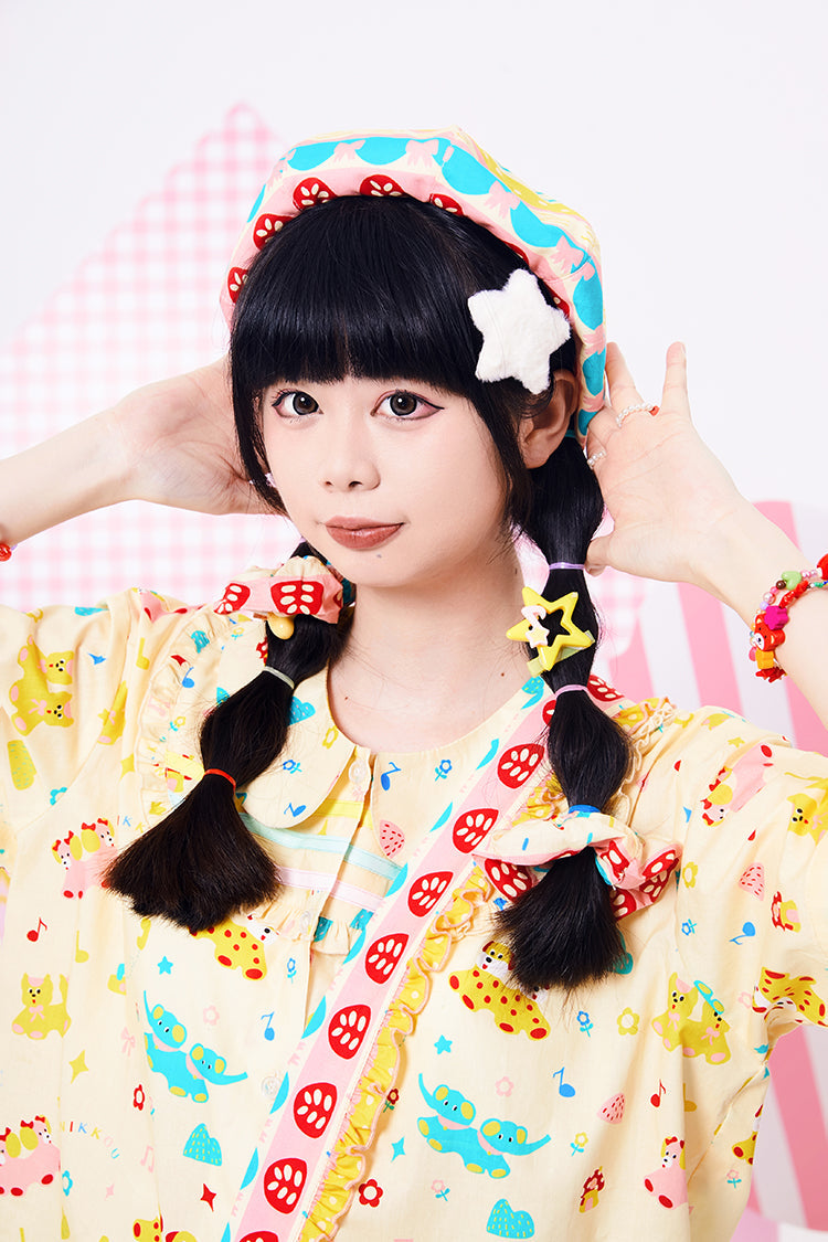 Pastel Geometric Print Cotton Beret Hat