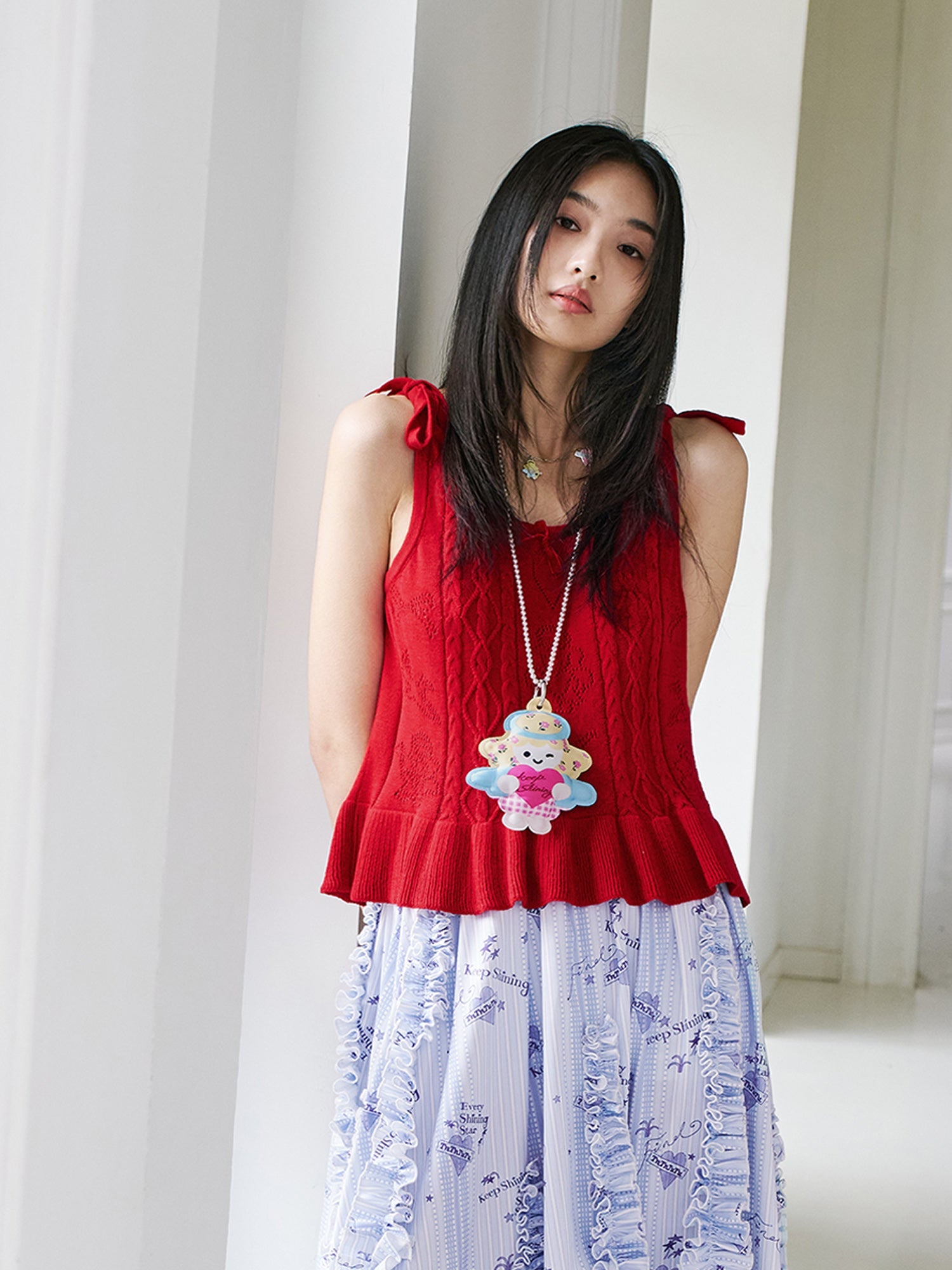 Red Bow Knit Camisole Tank Top