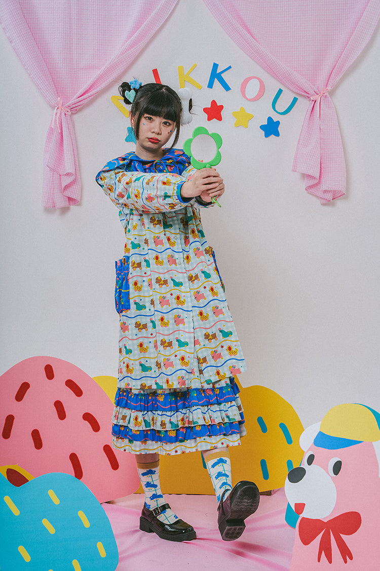 Animal Print Ruffle Collar Midi Dress