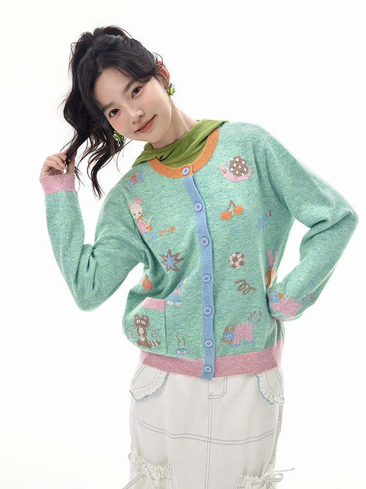 Mint Woodland Animals Button Cardigan Sweater