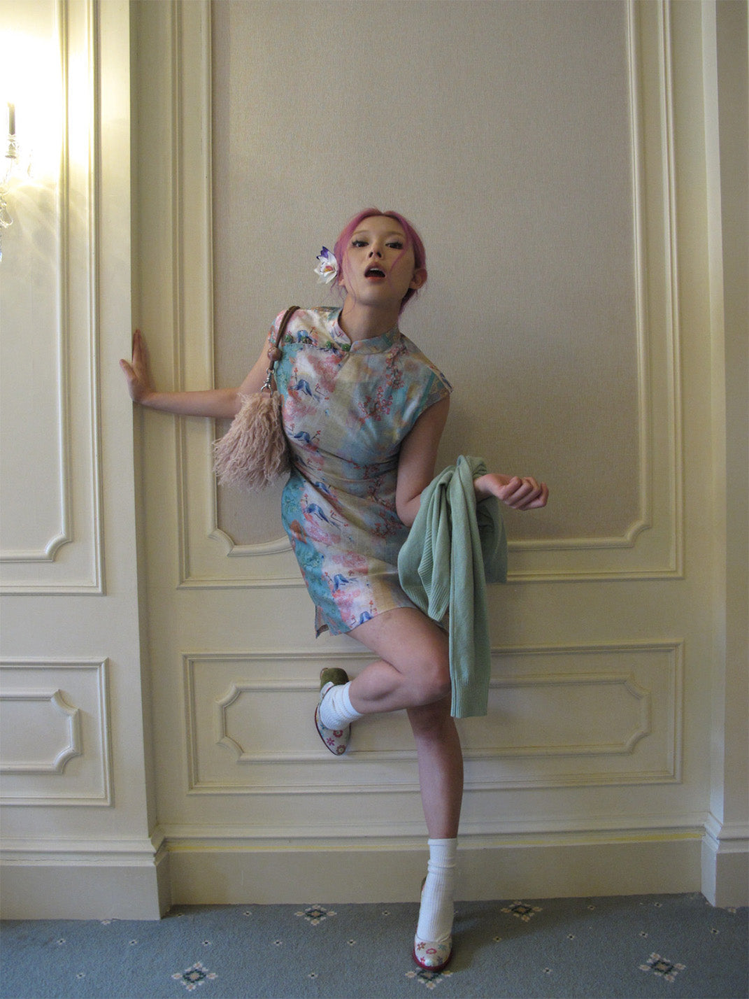 Chinese-Style Print Cheongsam Dress