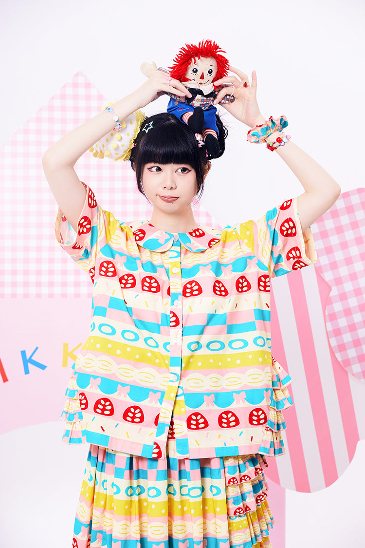 Pastel Mushroom Print Peter Pan Collar Blouse