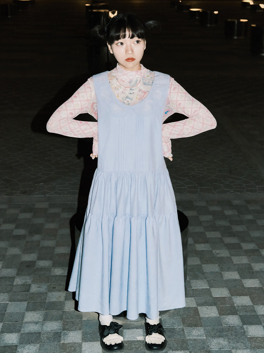 Peter Pan Collar Gingham Dress Blue