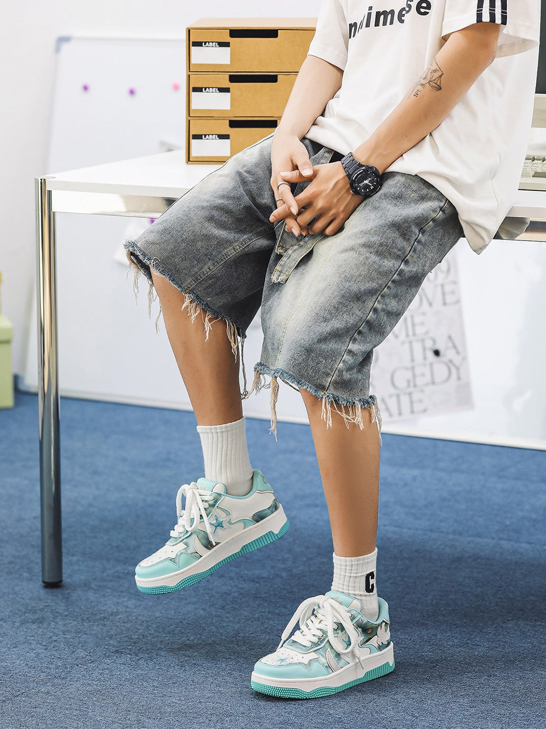 Star Patch Chunky Platform Skate Sneakers image 3