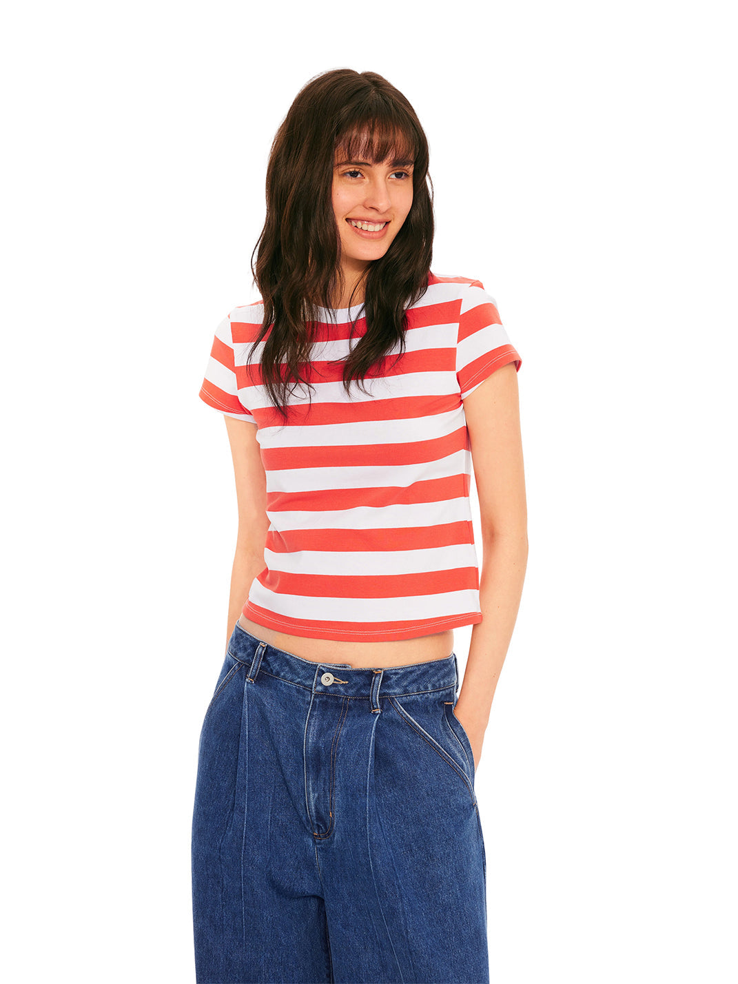 Graphic Color Block Stripe Crew Neck Tee