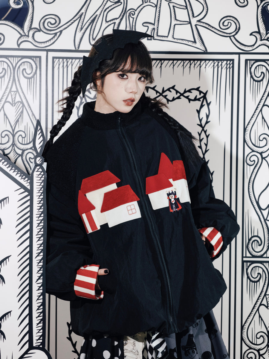 Black House Applique Puffer Jacket