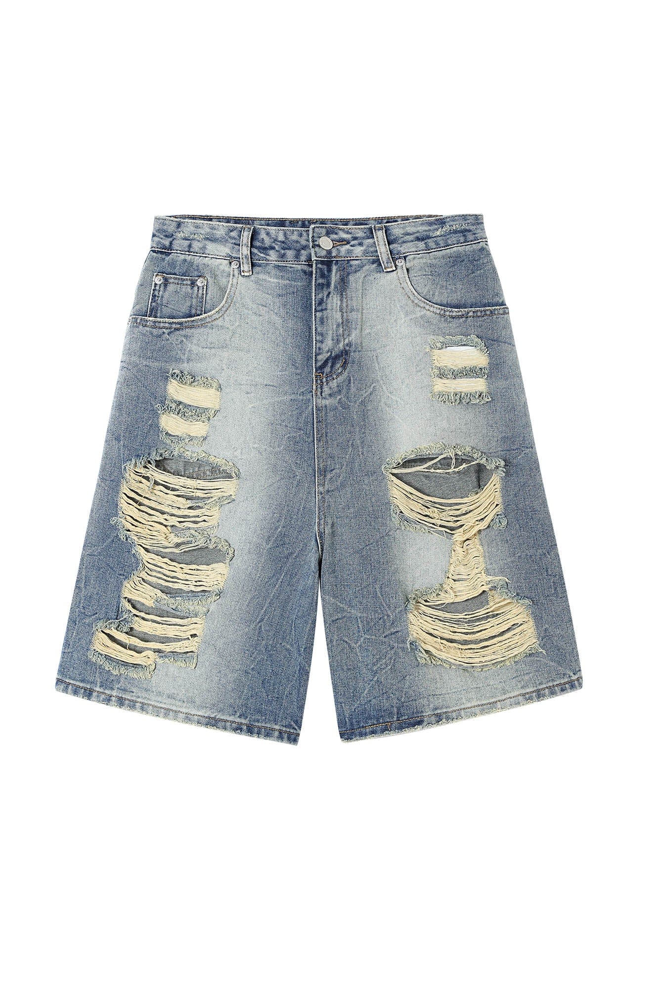Destroyed Frayed Denim Shorts