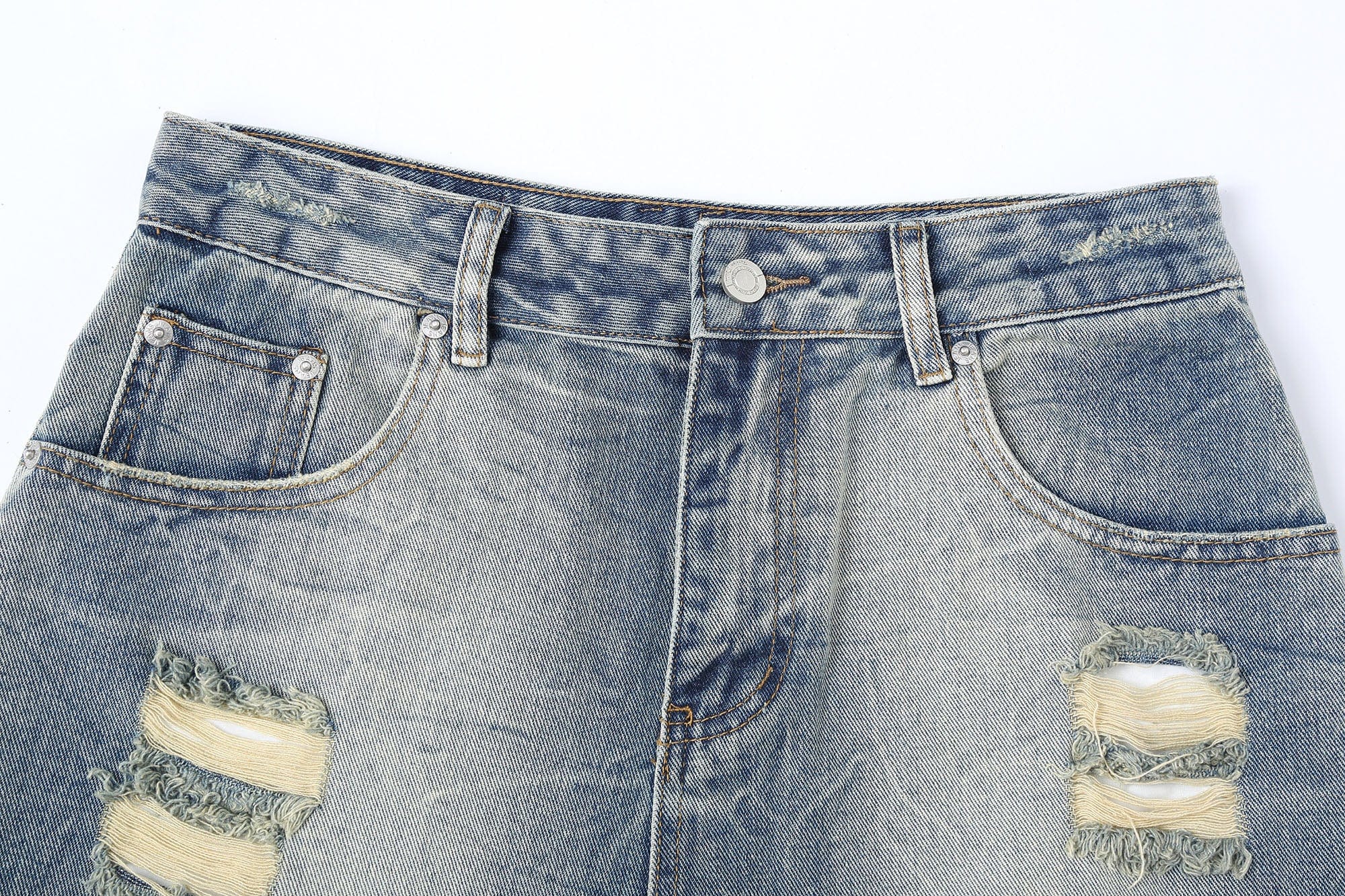Destroyed Frayed Denim Shorts