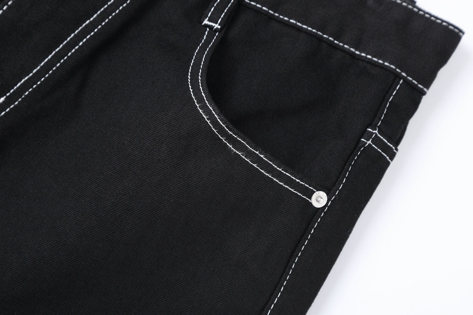 Black Flared Jeans with Contrast White Stitching