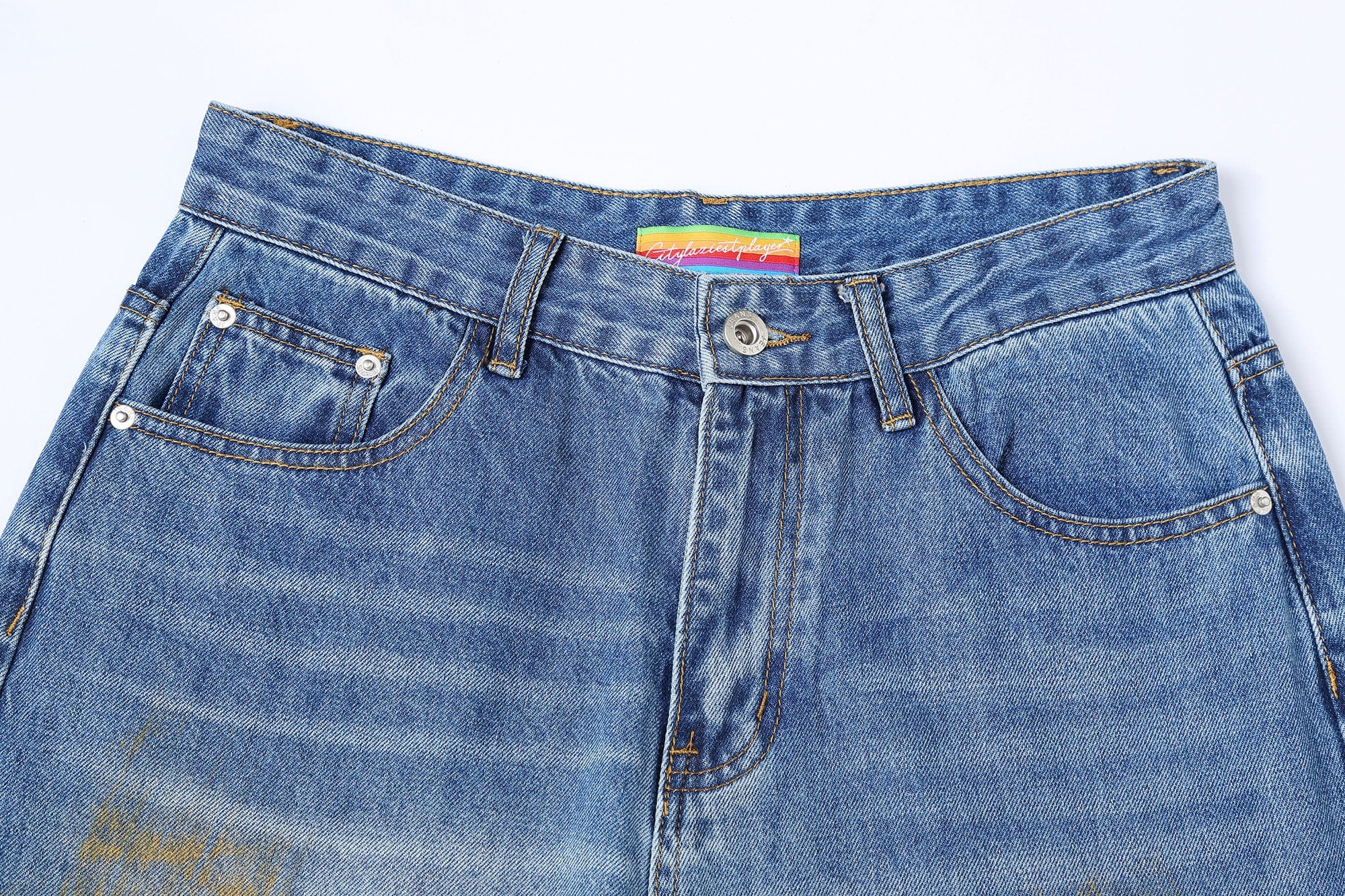 Multicolor Spray Paint Effect Wide-Leg Jeans