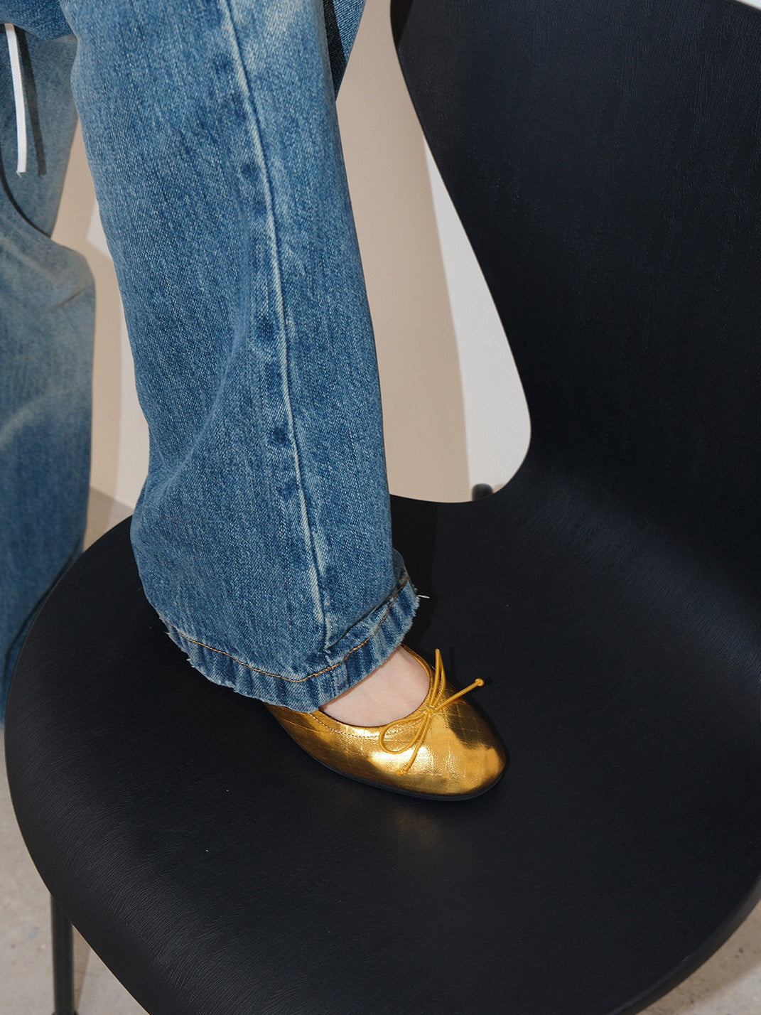 Blue Bow Detail Quilted Ballet Flats