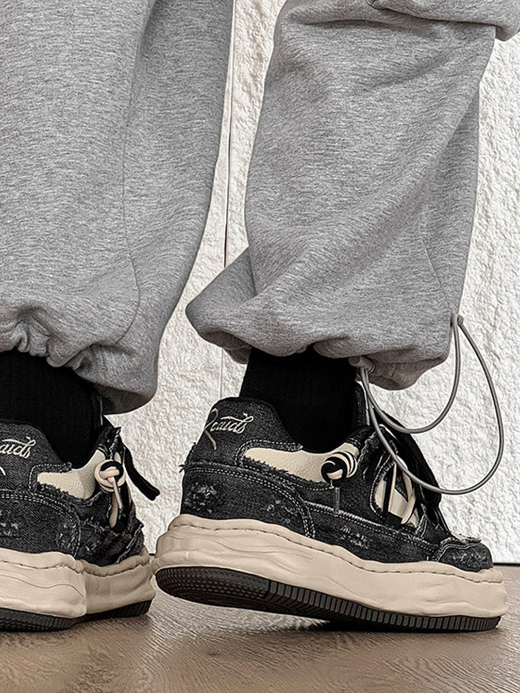 Retro Distressed Denim Wavy Sole Sneakers