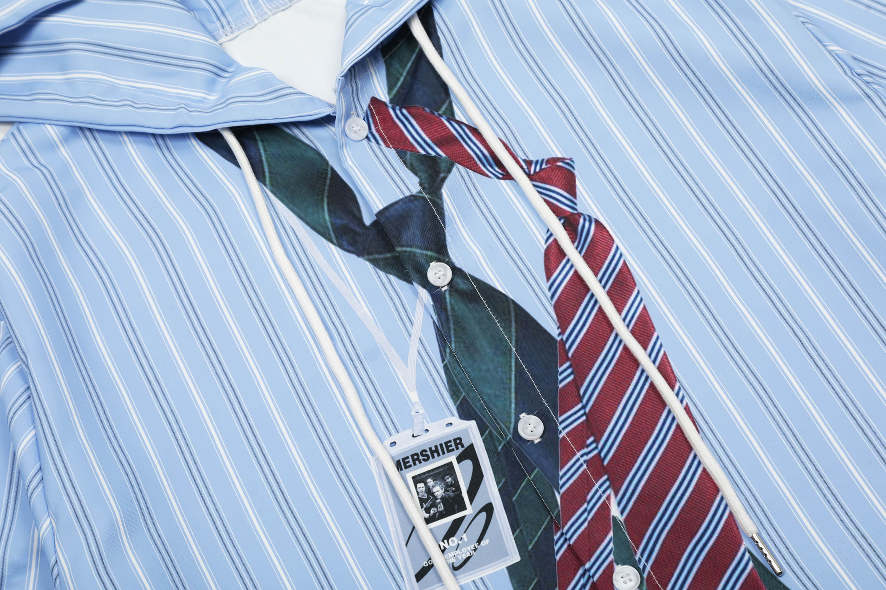 Striped Hoodie Shirt with Tie Print