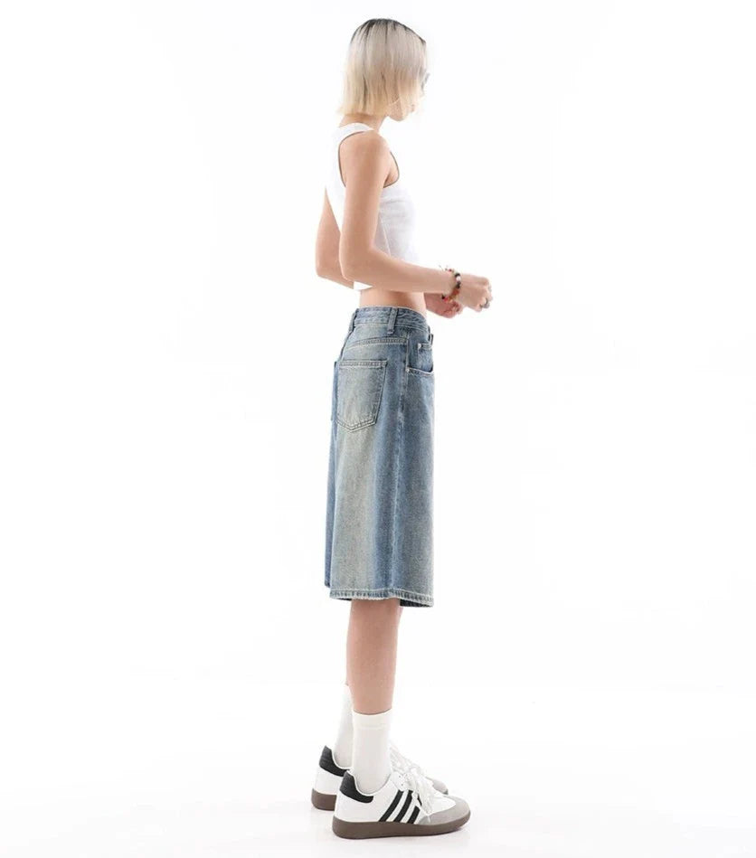 라이트워시 데님 버뮤다 culottes