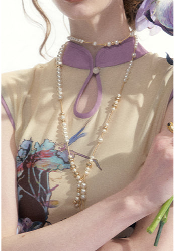 Reversible Mesh Cheongsam Print Dress