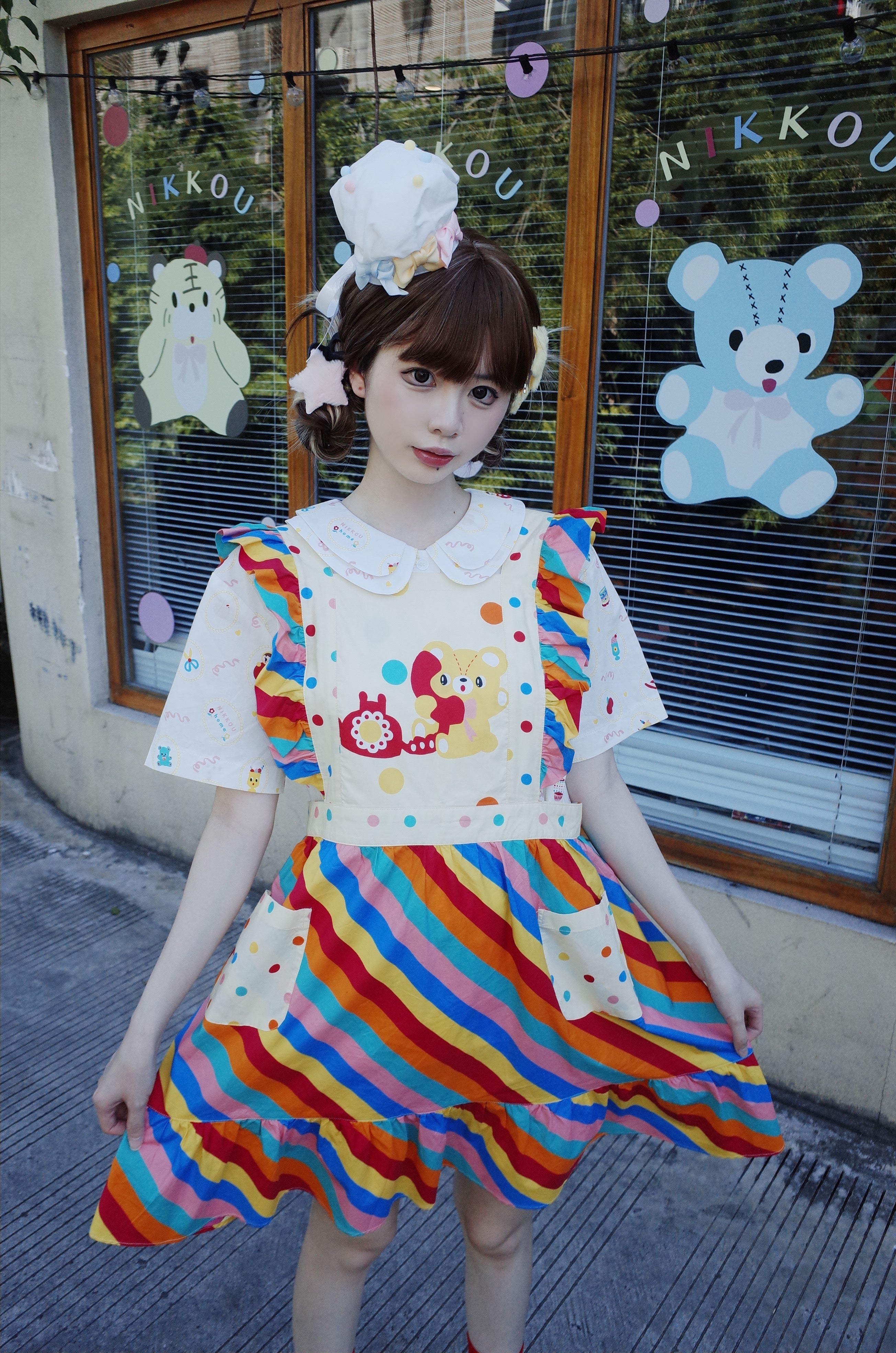 Rainbow Stripe Bear Overall Dress