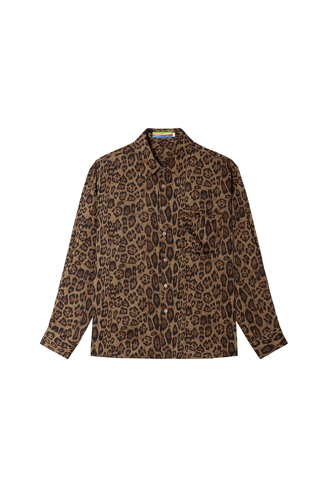 Leopard Print Button-Up Satin Shirt