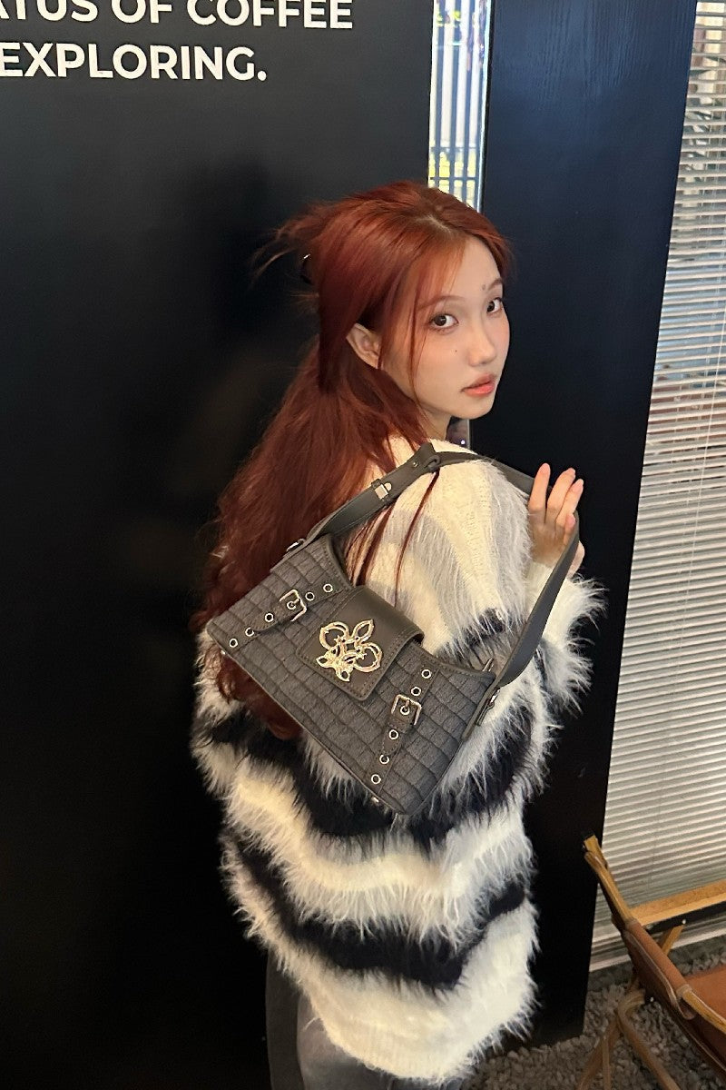 Quilted Fleur Metal Shoulder Bag