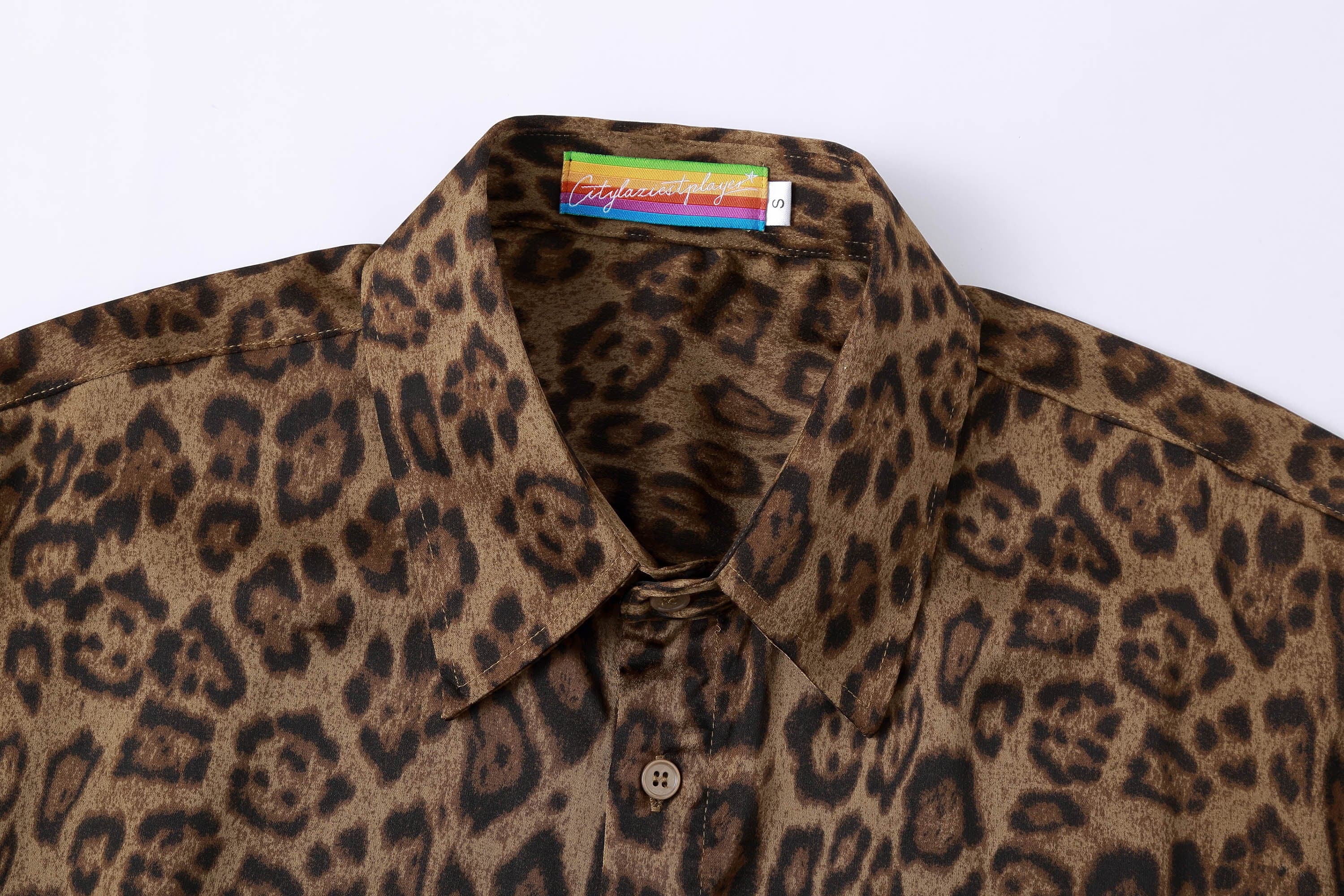 Leopard Print Button-Up Satin Shirt