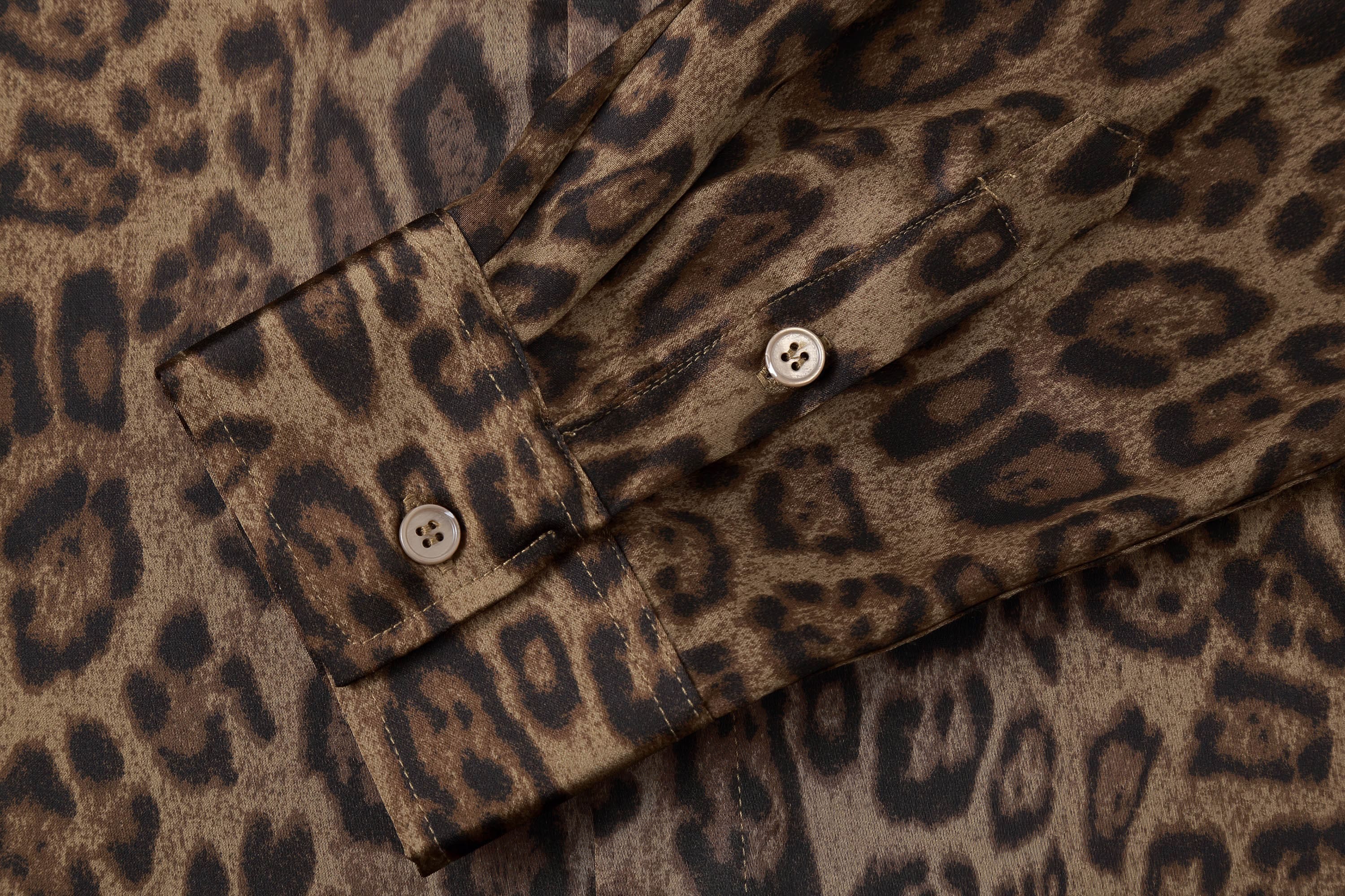 Leopard Print Button-Up Satin Shirt
