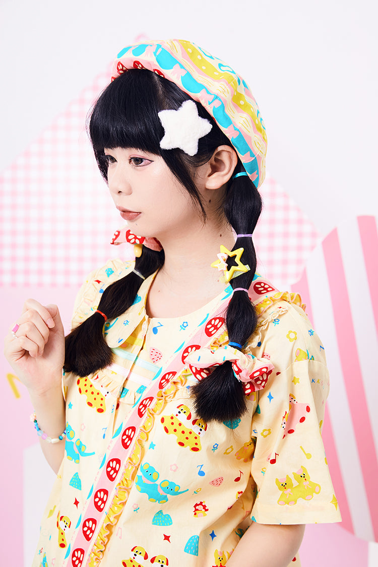 Pastel Geometric Print Cotton Beret Hat
