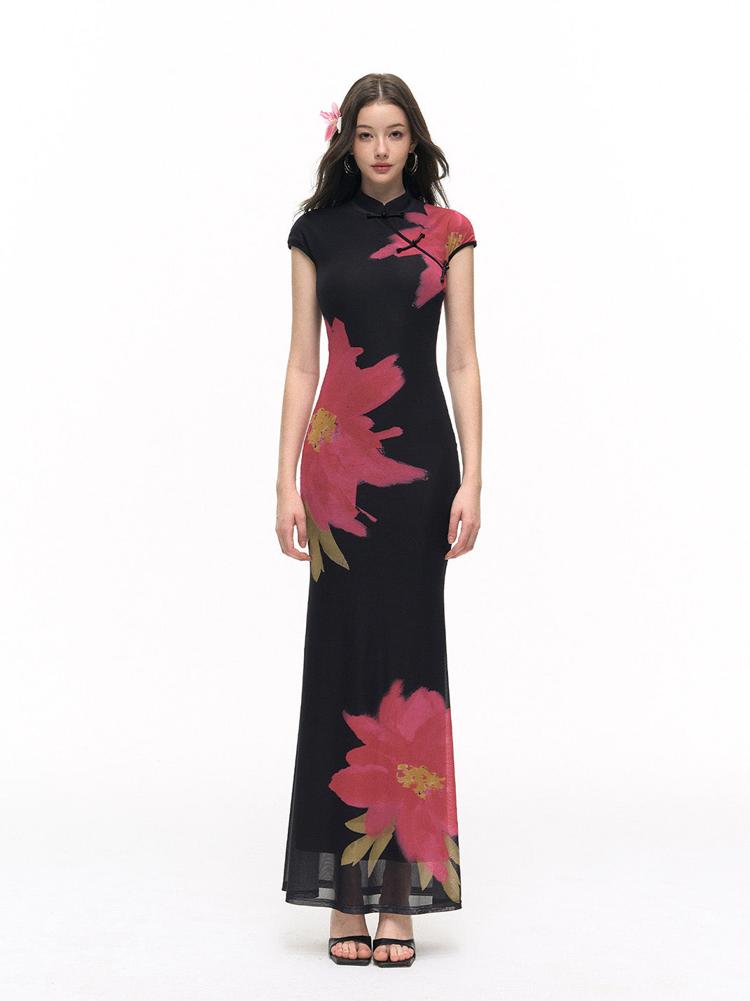Night Blaze Colorblock Cheongsam Dress