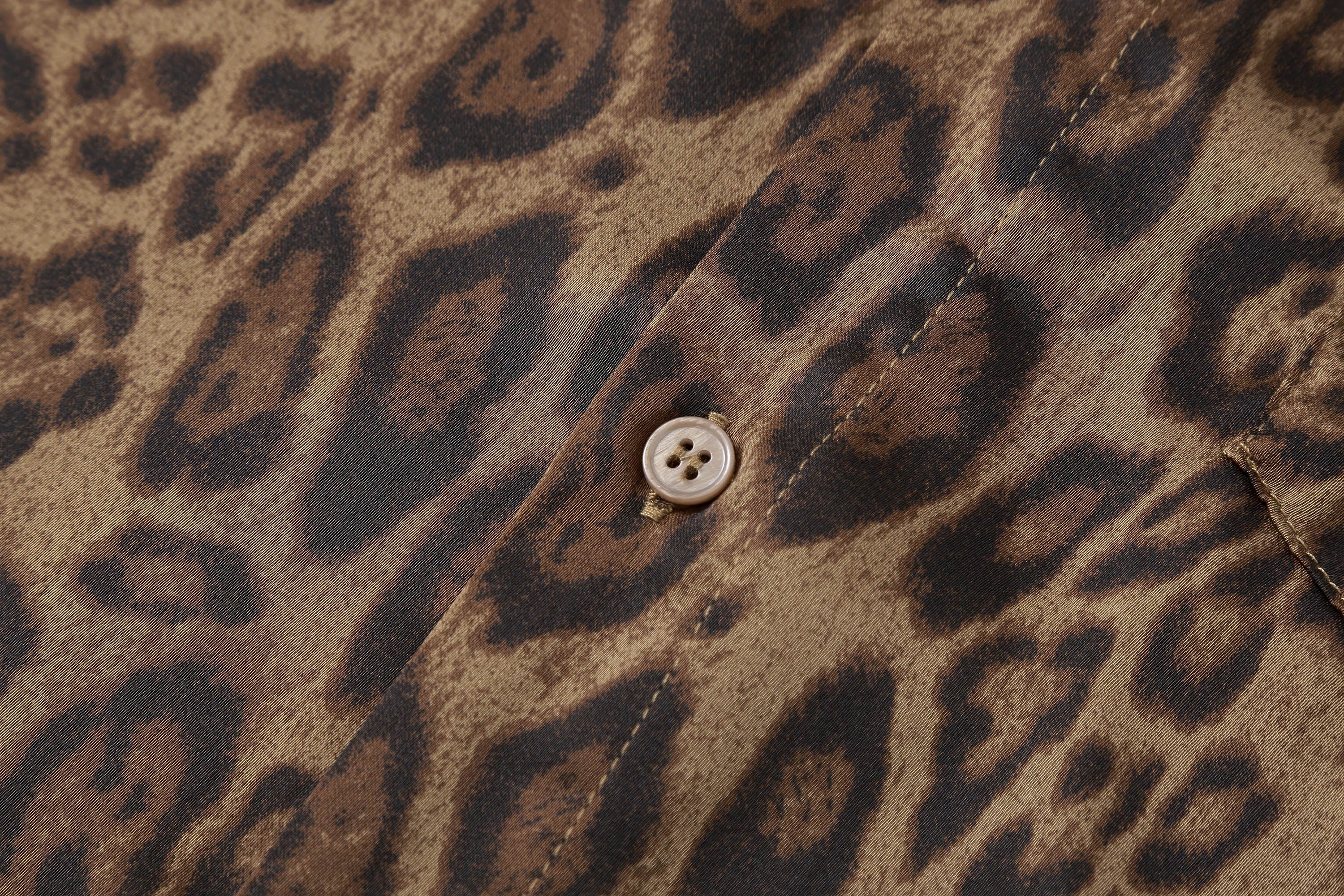 Leopard Print Button-Up Satin Shirt