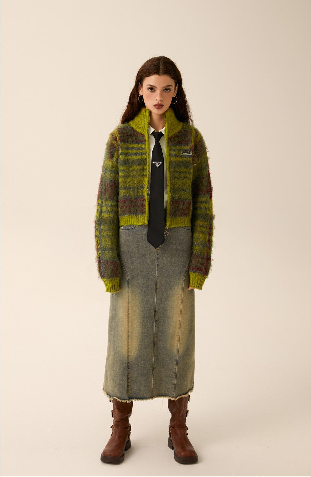 Mohair Strick Reißverschluss Cardigan Pullovermantel