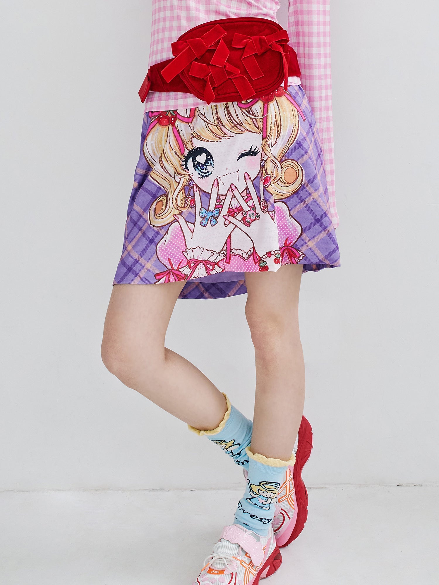 Purple Plaid Anime Girl Mini Skirt