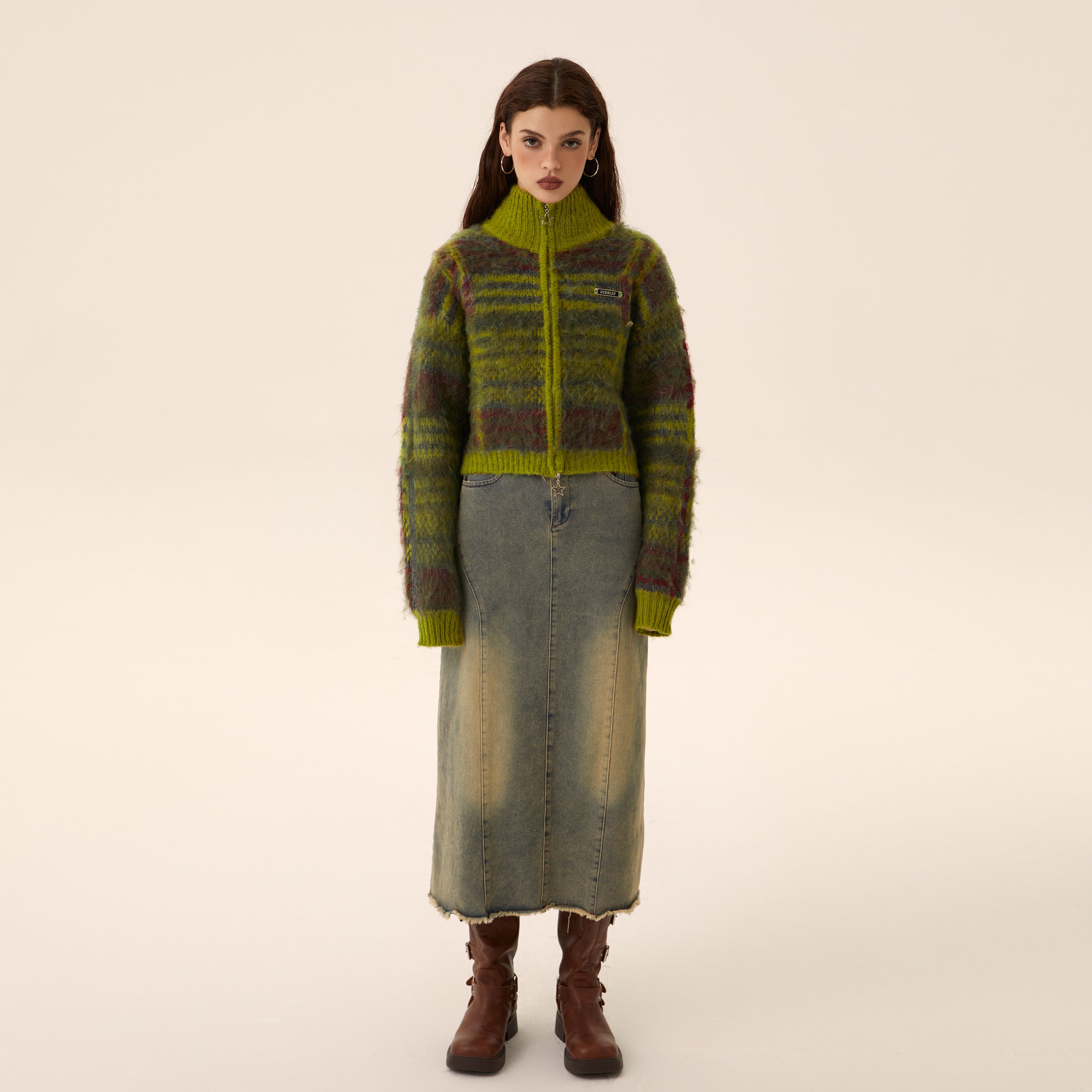 Mohair Strick Reißverschluss Cardigan Pullovermantel