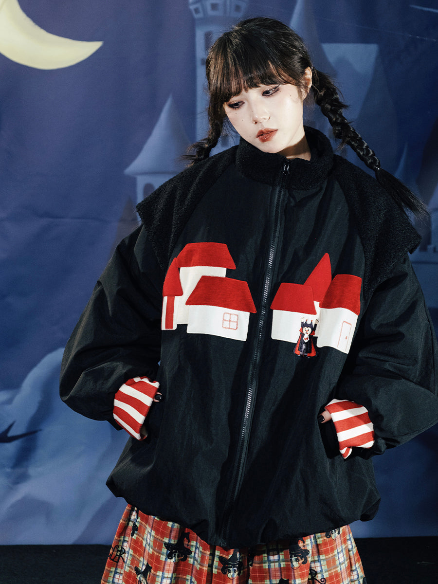 Black House Applique Puffer Jacket