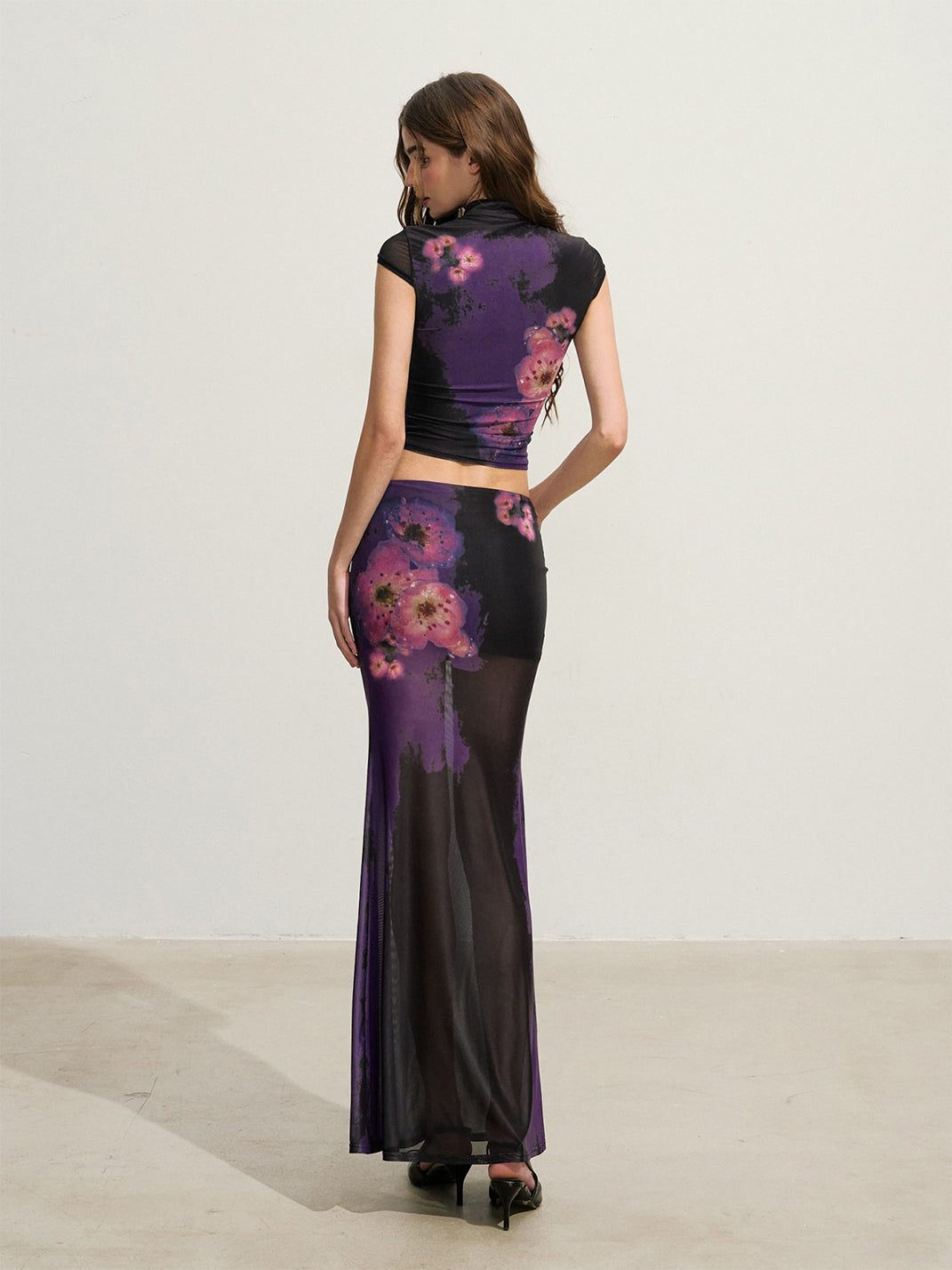 Gradient Floral Mesh Two-Piece Set