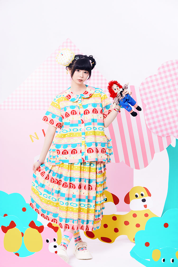 Pastel Mushroom Print Peter Pan Collar Blouse