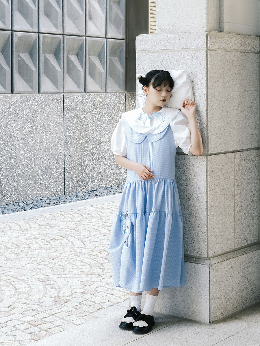 Peter Pan Collar Gingham Dress Blue