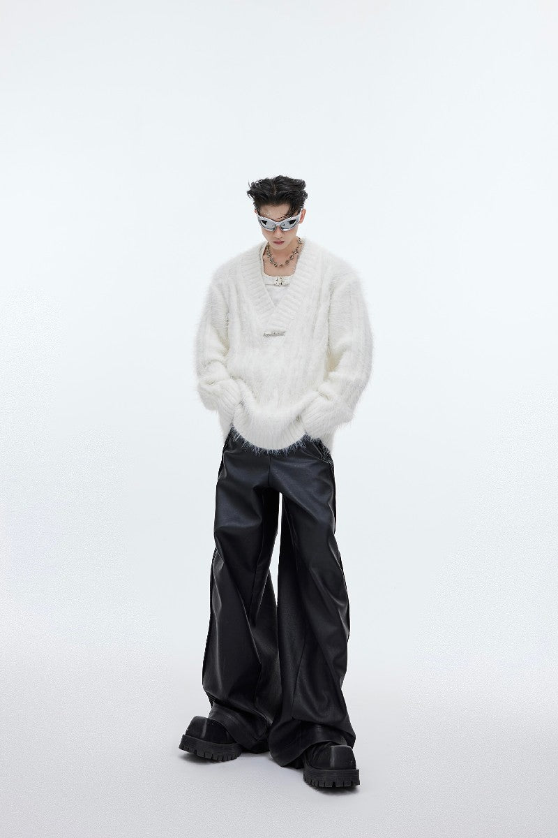 Faux Fur V-Neck Sweater - chiclara
