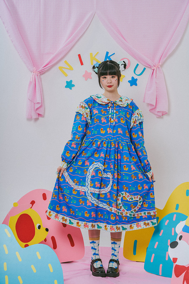 Blue Animal Print Lolita Long Dress
