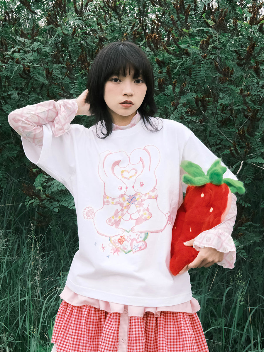 Bunny Star Print White Cotton Tee