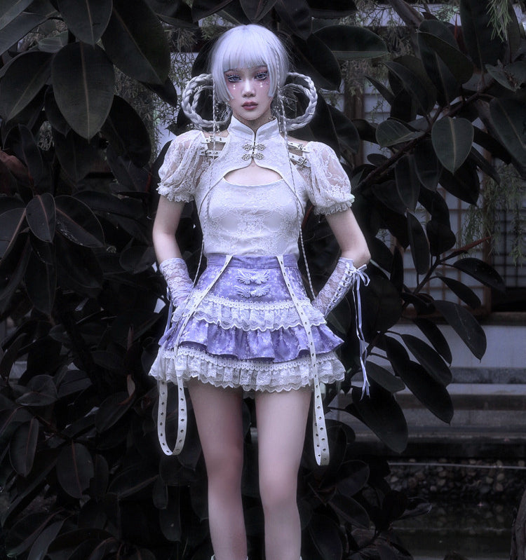 Angelic Lace Puff Sleeve Crop Top