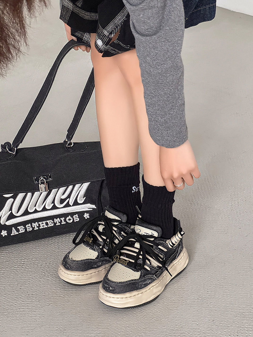 Retro Distressed Denim Wavy Sole Sneakers