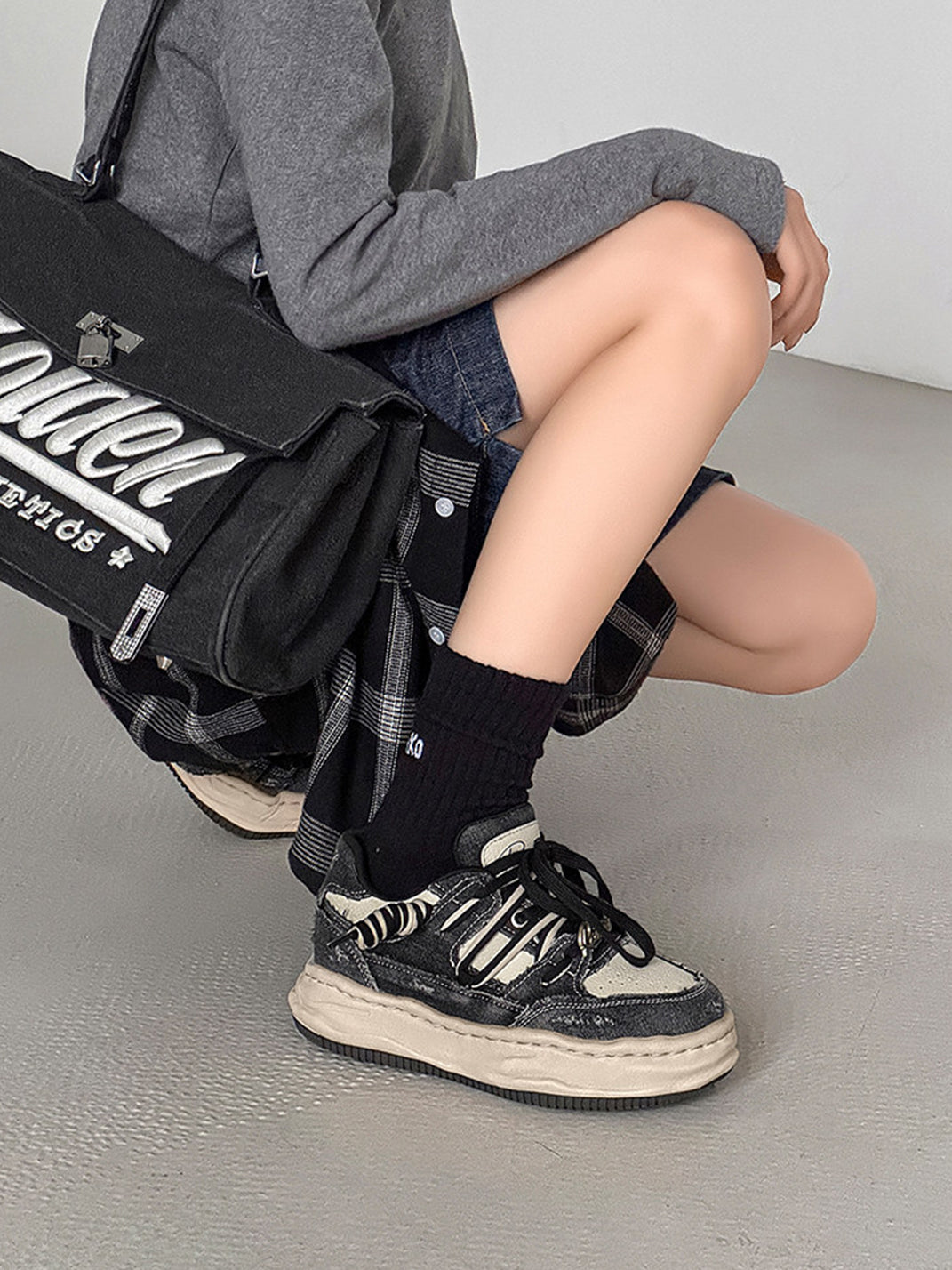 Retro Distressed Denim Wavy Sole Sneakers