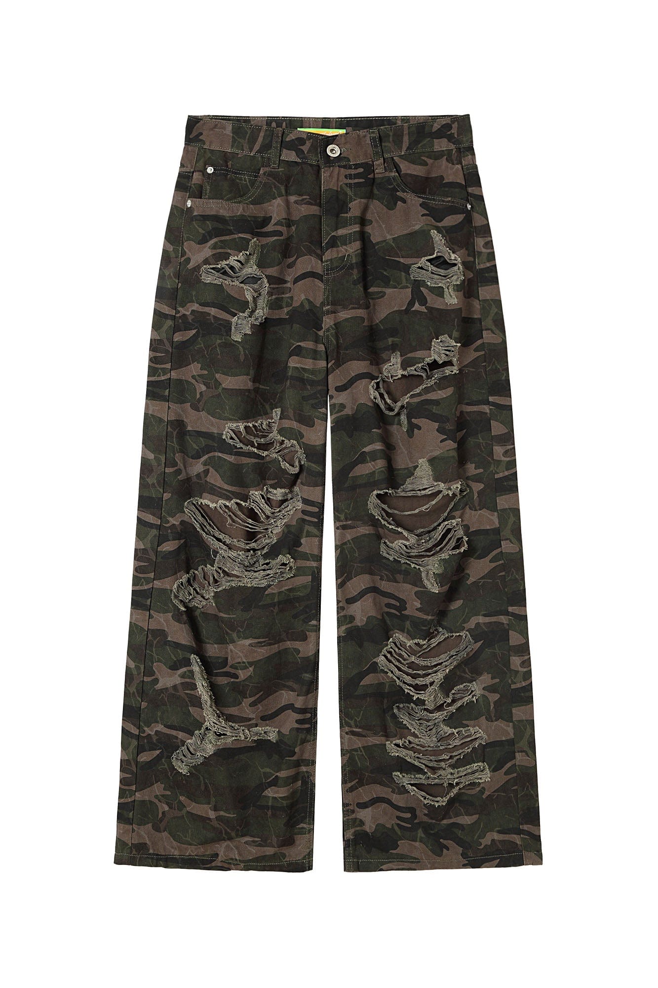 Distressed Camo Ripped Straight-Leg Jeans