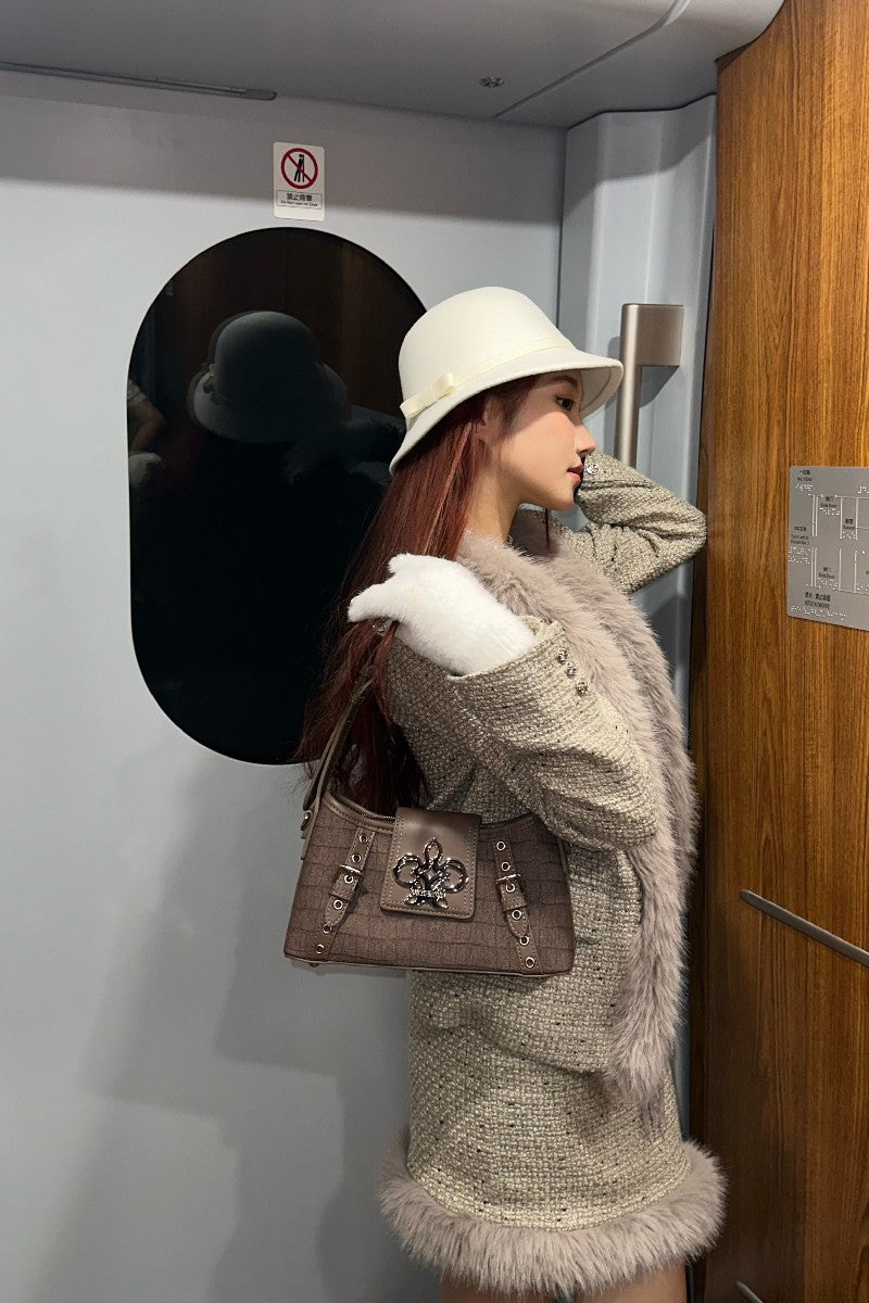 Quilted Fleur Metal Shoulder Bag