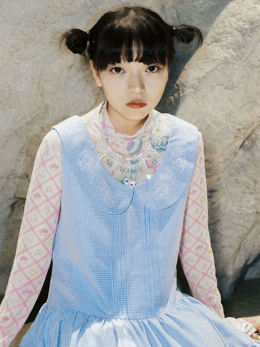 Peter Pan Collar Gingham Dress Blue