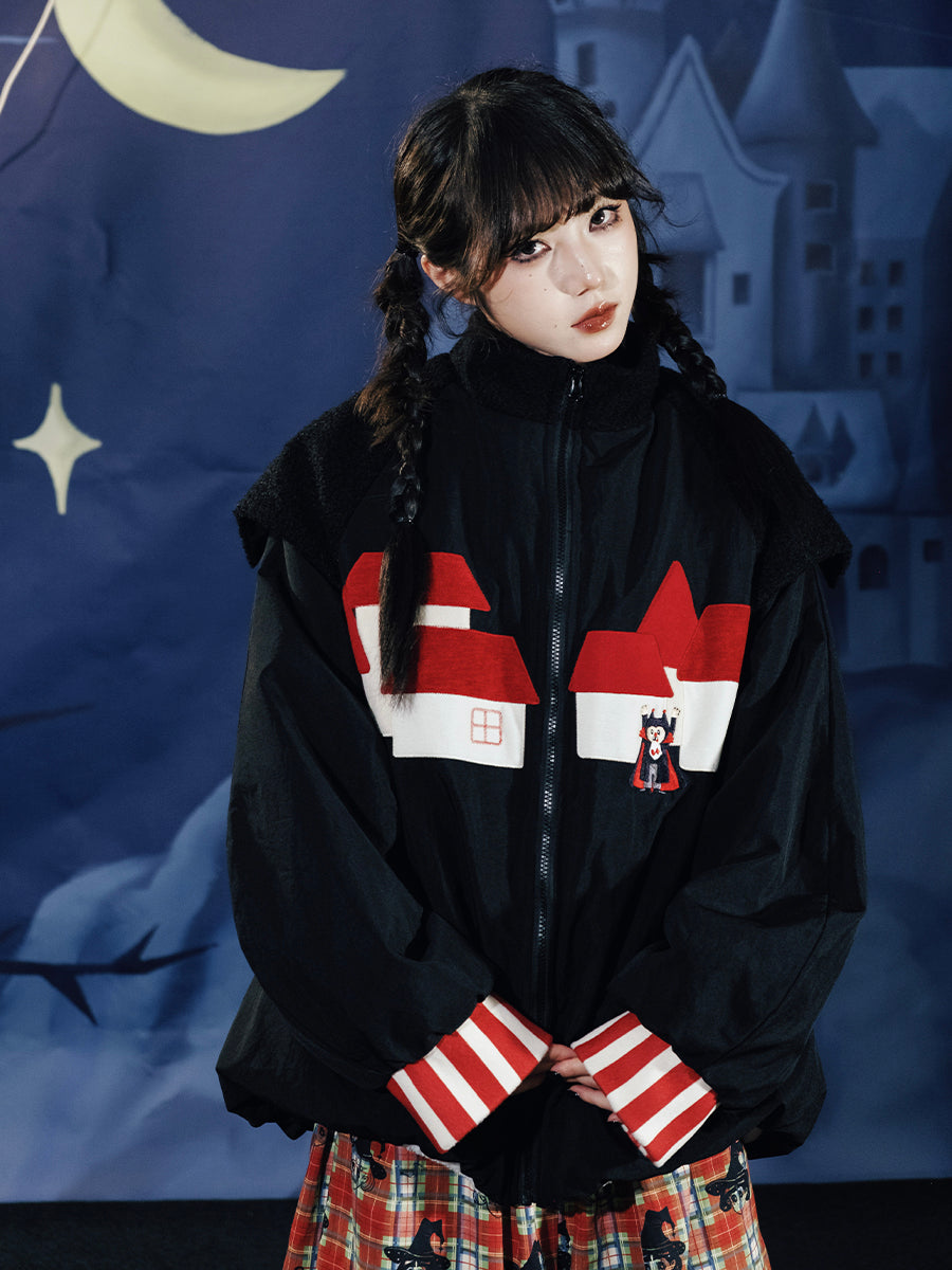 Black House Applique Puffer Jacket