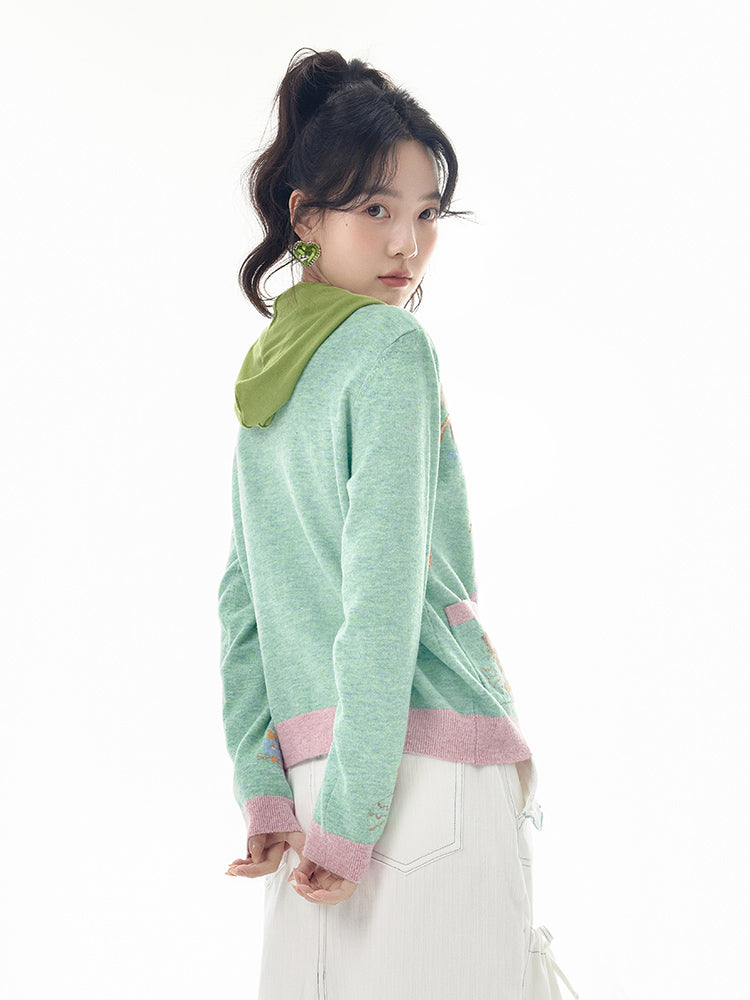 Mint Woodland Animals Button Cardigan Sweater