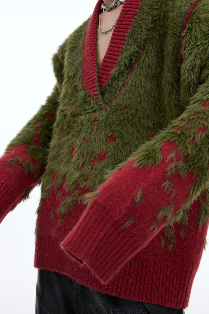 Gradient V-Neck Knit Sweater - chiclara